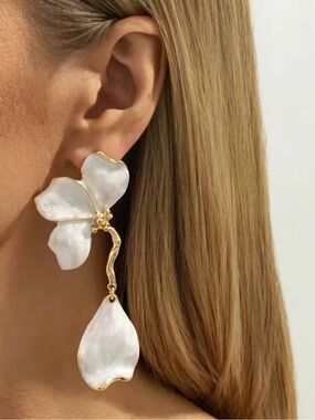 Gold and White Floral Drop Earrings - Elegant Women’s Jewelry